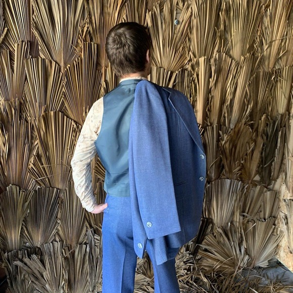 Vintage 1970s Denim Leisure Suit M/L 3 piece - Picture 7 of 12
